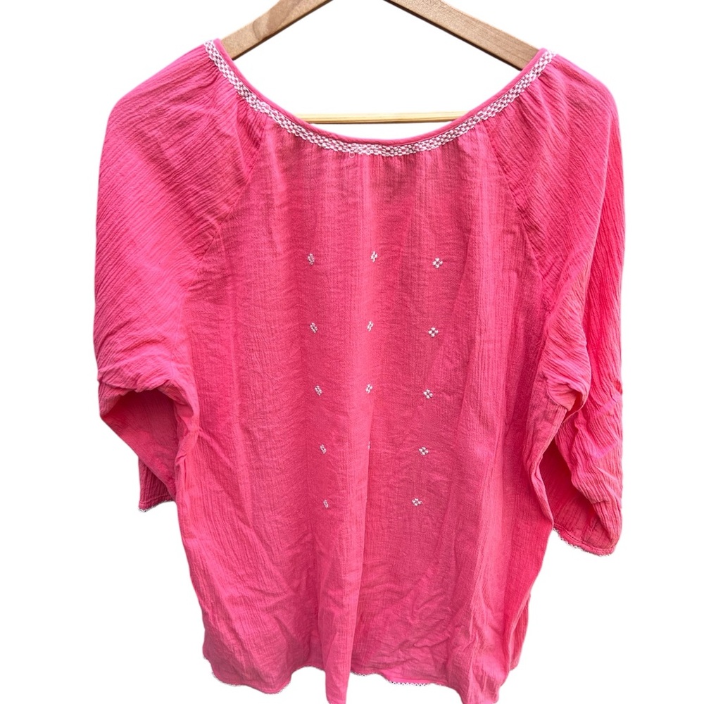 J. Jill Cotton Boho Embroidered Button Up Blouse Pink Size 2X - Picture 3 of 4